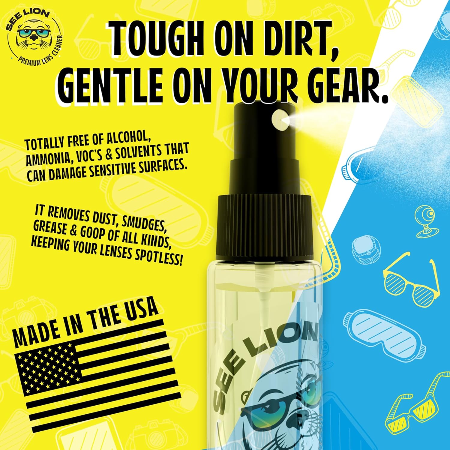 See Lion Premium Lens Cleaner Kit | Safe for Glasses, Camera Lenses, Screens, and Optics - Streak-Free Formula with Microfiber Cloth