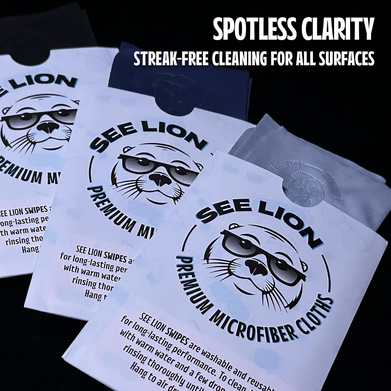 cellhelmet See Lion Swipes | Flex-Tech Microfiber Lens Cleaning Cloths | Ultrasoft, Reusable Wipes for Glasses, Screens, & Lenses