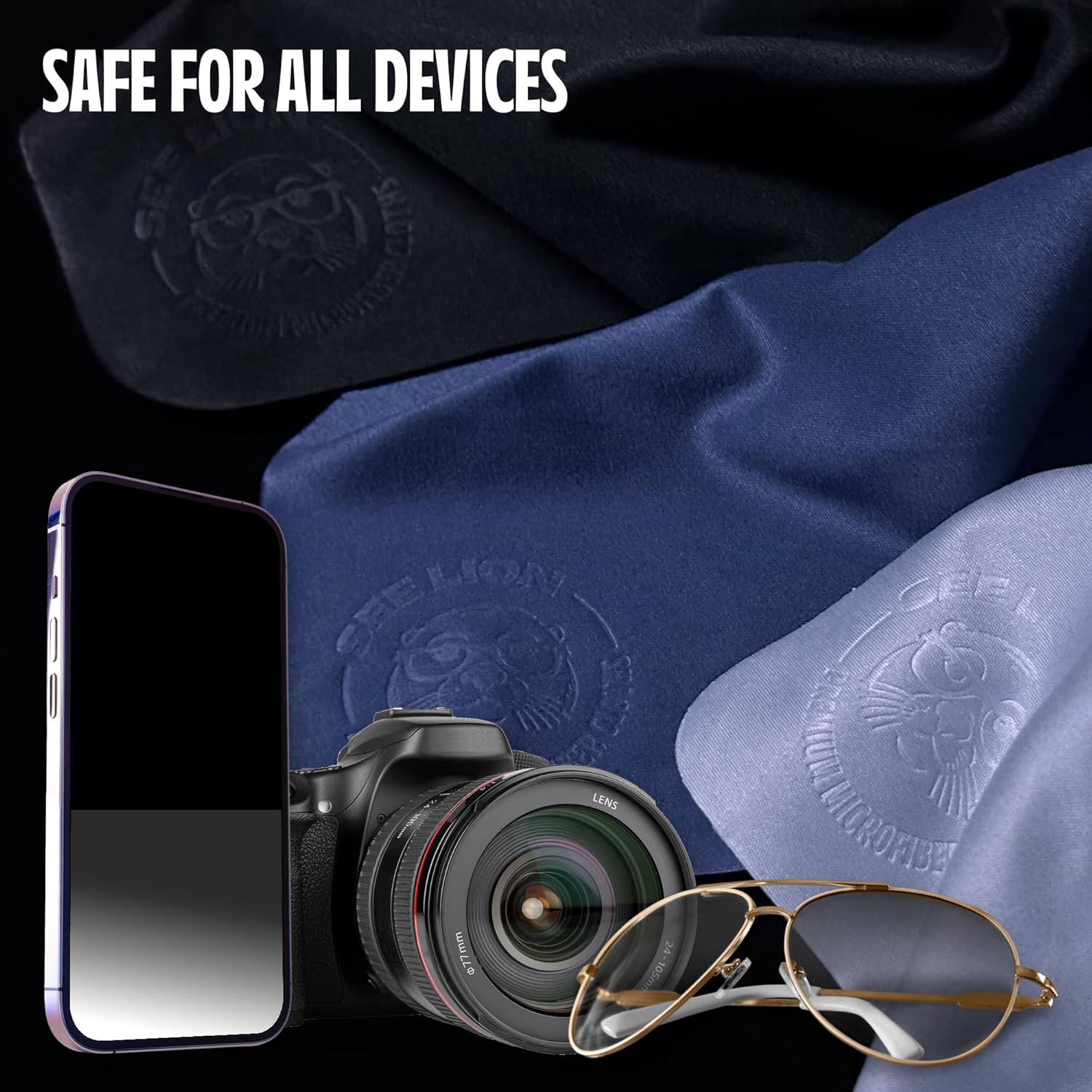 cellhelmet See Lion Swipes | Flex-Tech Microfiber Lens Cleaning Cloths | Ultrasoft, Reusable Wipes for Glasses, Screens, & Lenses