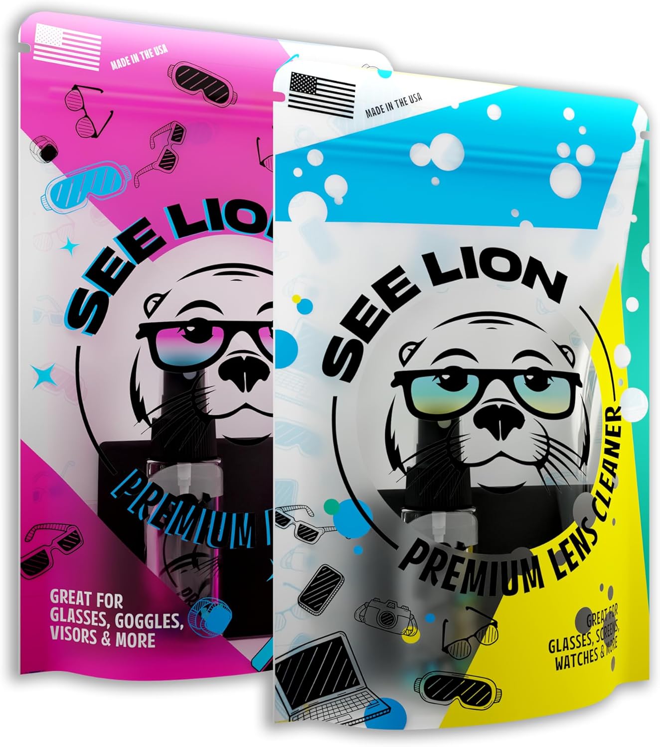 See Lion Premium Lens Care Bundle | Anti Fog Spray + Streak-Free Lens Cleaner with 2 Black Microfiber Cloths | Safe for Glasses, Goggles, Screens & Optics