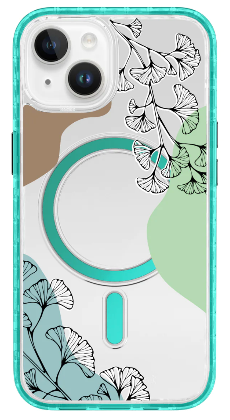 Green Botanical Case for Iphone 14, 13, and 12 series phone models