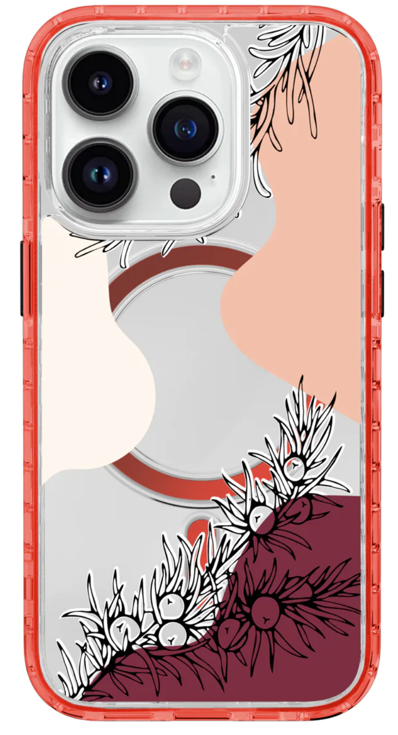 Red Botanical Case for Iphone 14, 13, and 12 series phone models